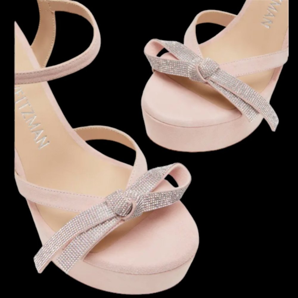 Stuart Weitzman Mega Crystal Bow Platform Sandals Color: Ballet New: Never Worn - Picture 6 of 13